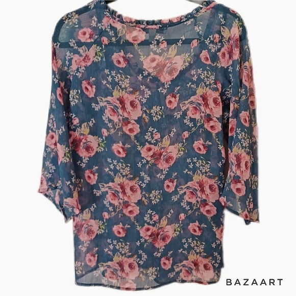 Decree Sheer Floral Peasant Blouse - Picture 3 of 8